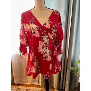 NWT Dark pink floral wrap top, City Chic 18